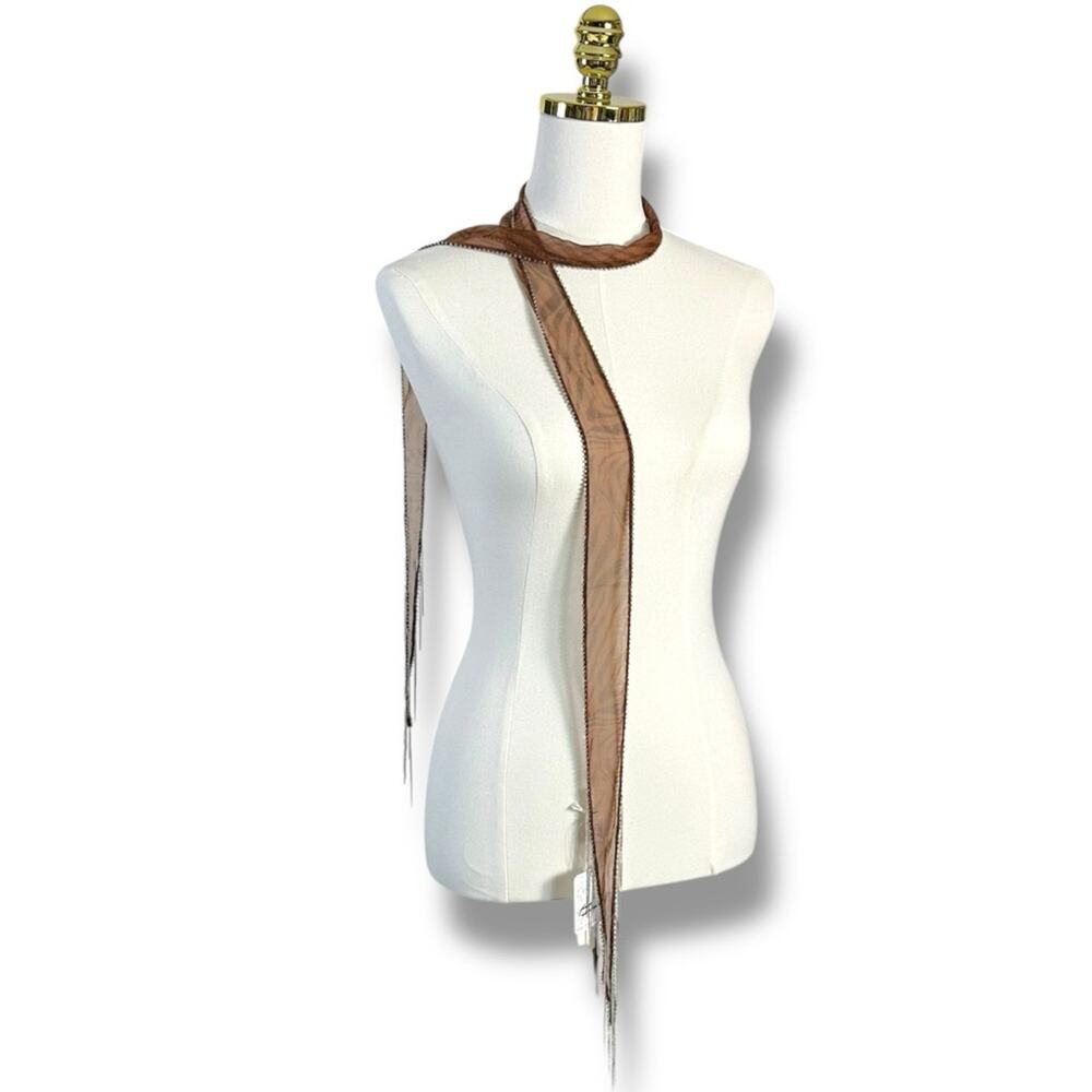 Free People Chan Luu Digital Desert Fringe Skinny Scarf Brown Bohemian Witchy - Picture 11 of 14